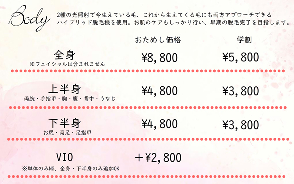 ボディお試し脱毛